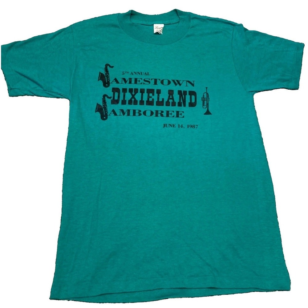 Vintage 1987 Jamestown Dixieland Jamboree T Shirt Teal Green Single Stitch Sz M